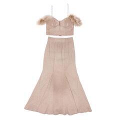 ROBE de FLEURS Glossy ローブドフルールグロッシー フェザーショルダービジューリブロングキャバドレスの画像