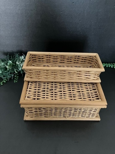 確認用　　ブリ材バスケット　追加写真 無印良品 使用品.:+重なるブリ材 蓋付きバスケット 長方形(平型