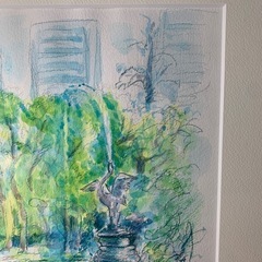 アンティーク　水彩画　小林ひろみ　2012.6.15 直筆サイン　日比谷公園 風景画 額装　良品の画像