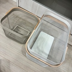 IKEA イケア バスケット大小2個グレージュ白 リーサトルプの画像