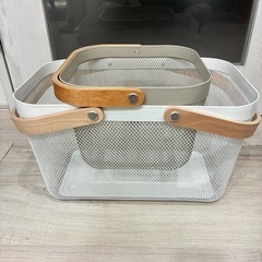 IKEA イケア バスケット大小2個グレージュ白 リーサトルプの画像