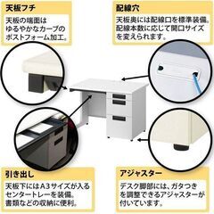 【美品】PLUS スチールデスク 片袖机 幅140cm ホワイト×ダークグレーの画像