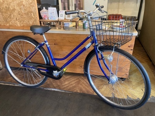 【SALE！8月末まで防犯登録無料！前後タイヤ・チューブ新品！】 LEDオートライト　シングルギア　27インチ自転車　ブルー