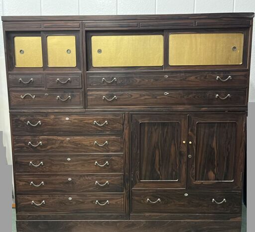 木製 和箪笥 音色箪笥 着物 衣服 多収納 大型 昭和レトロ アンティーク 幅174cm×奥行42cm×高さ165cm