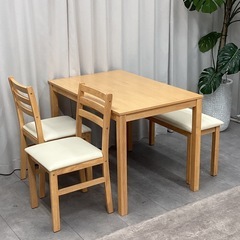 KH-45【新入荷　リサイクル品】ベンチダイニング4点セット　ナチュラルの画像