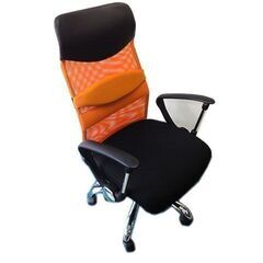【自社配送は札幌市内限定】タンスのゲン 肘付きメッシュオフィスチェア オレンジ系 幅660mm×奥行660mm×高さ1070mm～1140mmの画像