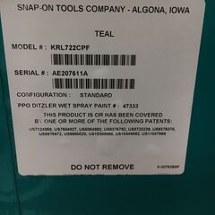 【店頭引取限定】　snap-on 工具箱　ロールキャビネット　KRL722CPF  ティールグリーン　マスター　series　660,000円（税込）の画像