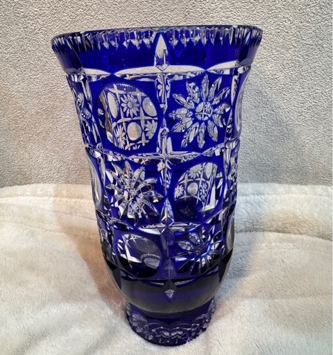 POLONIAポロニア フラワーベース クリスタル 藍色フラワーベース 大型 花瓶