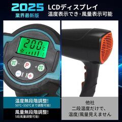 【新品未使用品】マキタ互換品 ヒートガン コードレス 18v マキタのバッテリー交換可能液晶ディスプレイ 5段風量調整 50～550℃調整 ノズル7個付き 充電式ヒートガン ノズル 5個付き 小型 熱風機 急速加温 充電式 軟化 加工 熱処理 DIY作業 PVCとレジンの収縮 塗料の剥離など適用 (本体のみ)の画像