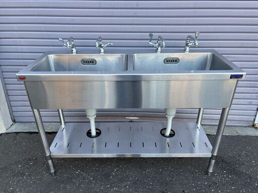 【札幌】マルゼン 二槽シンク BS2-124N　水栓4個付き　中古品