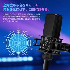 【新品未使用品】コンデンサーマイク PC用マイク パソコンマイク microphone 全指向性 高感度 35mm大口径 録音 外部スピーカー出力 高密度メッシュ搭載 ノイズ抑制 軽量型 コンパクト テレワーク 会議用 配信用 ゲーム実況 カラオケ対応 耐震支架 2m接続コード 日本語取扱説明書の画像