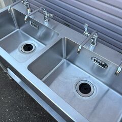 【札幌】マルゼン 二槽シンク BS2-124N　水栓4個付き　中古品の画像