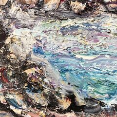 油絵 田中正盛 作 夕日と海 自然・風景画 vic art F8号「真作」油彩画 壁アート リビングルーム装飾 額付き 美術品インテリアの画像
