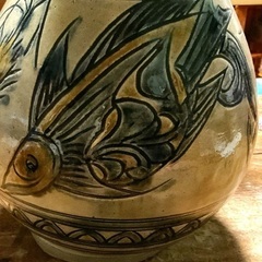 人間国宝　金城次郎　36cm大型壺、魚紋　海老紋　やちむん 壺屋焼き　物故の画像
