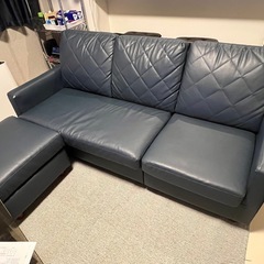 【LOWYA】ネイビーPVCソファ（幅172cm）使用1年 美品✨の画像