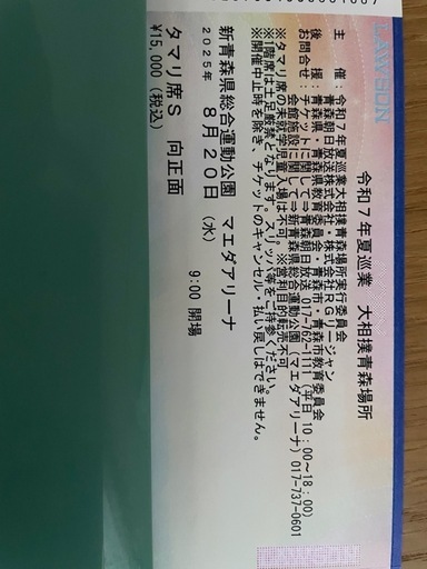 【最終お値下げ】8/20大相撲青森巡業タマリ席S連番2枚
