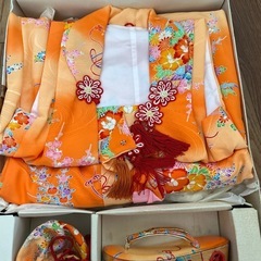 七五三　3歳　女児　着物セット　オレンジ　花柄の画像