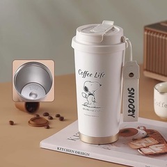 スヌーピー 真空断熱 水筒 魔法瓶 コーヒーカップ 500ml ストロー付き 遠足 ステンレスボトル 直飲み 3WAYの画像