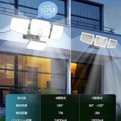 ソーラーライト 屋外 防水 分離型 センサーライト 人感センサー/4灯式の画像