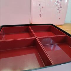 2段重箱 24cm×24cm 桃色 桜柄 正月 お節 弁当 ピクニックの画像