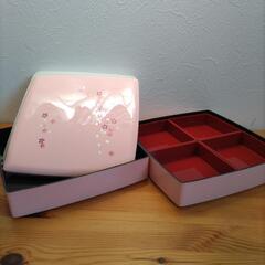 2段重箱 24cm×24cm 桃色 桜柄 正月 お節 弁当 ピクニックの画像