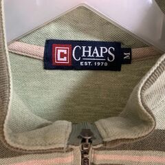 CHAPS メンズ M 半袖ボーダー ジップポロシャツ グリーンの画像