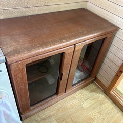 コスガ製 木製キャビネット② ガラス戸付き ビンテージ家具 昭和レトロ 幅90cmの画像
