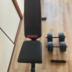 ダンベルとベンチの画像