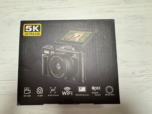 【新品未使用品】デジタルカメラ 5K録画 デジカメ 7500万画素 Wi-Fi機能 180度回転可能ディスプレイ オート