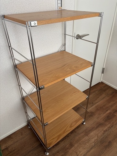 無印良品　ステンレスユニットシェルフ　オーク材棚セット　中