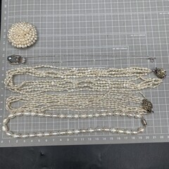 天然パール アクセサリーまとめ 5点セット 本真珠淡水パール 116g アクセサリー ジュエリー グレーパール　刻印なし　※ブローチ留め具破損の画像