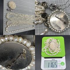 天然パール アクセサリーまとめ 5点セット 本真珠淡水パール 116g アクセサリー ジュエリー グレーパール　刻印なし　※ブローチ留め具破損の画像