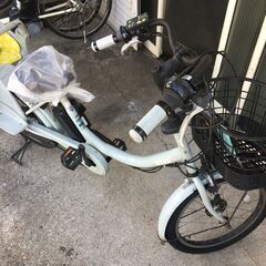 地域限定送料無料　ブリヂストン　ビッケ　子供乗せ　三人乗り　12,3AH　水色　ギュットアニーズ　パスバビーアン　神戸市　電動自転車の画像