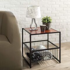 【恵庭】☆中古品☆サイドテーブル 収納付き バスケット 51×51×51cm PayPay支払いOK！の画像