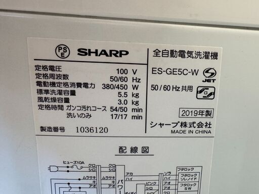 【6ケ月間保証付】　SHARP　全自動洗濯機　【トレファク桶川店】