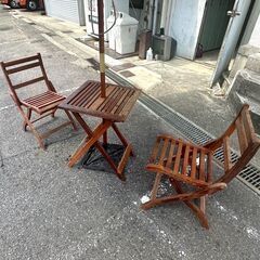 折りたたみ式 ピクニックテーブル パラソル 椅子 セットの画像