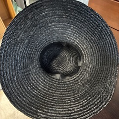 レディース麦わら帽子　ブラック　つば広の画像
