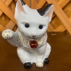 【愛品館江戸川店】4代目 西由紀夫 九谷焼 本金墨花詰 招き猫  ID:112-051907-007の画像