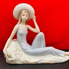 リヤドロ LLADRO 8 NAO スペイン 麦わら帽子の少女 置物 レトロ アンティーク コレクション 陶器人形 の画像