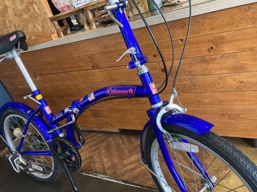 【SALE！8月末まで防犯登録無料！前後タイヤ・後輪チューブ新品！Coleman】高さ調整可能　6段変速　20インチ折りたたみ自転車　ブルー