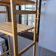 ウッド製洗濯機上置き（可動棚・サイドバー付）の画像
