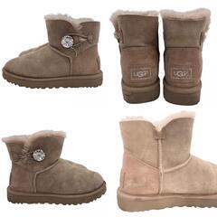 186001 現状品 UGG アグ ムートンブーツ ベイリーボタンブリング MINI BAILEY BUTTON BLING 1016554  ベージュ 24cm 箱入り [250226HM150167]の画像