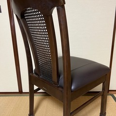 マルニ木工　ダイニングチェア　本革座面　籐の背　2脚の画像