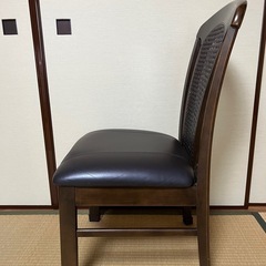 マルニ木工　ダイニングチェア　本革座面　籐の背　2脚の画像