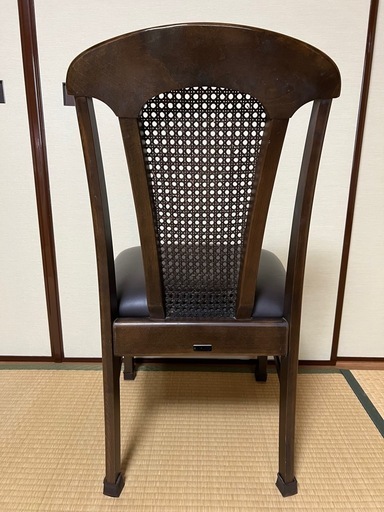 マルニ木工　ダイニングチェア　本革座面　籐の背　2脚