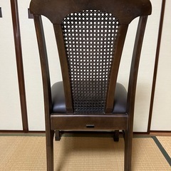 マルニ木工　ダイニングチェア　本革座面　籐の背　2脚の画像