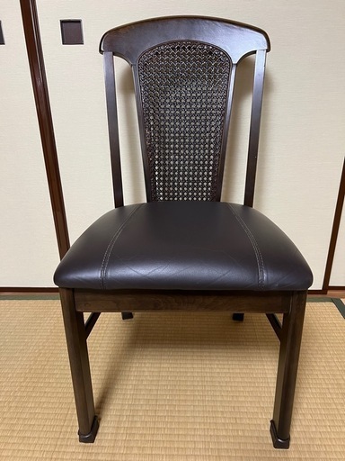 マルニ木工　ダイニングチェア　本革座面　籐の背　2脚
