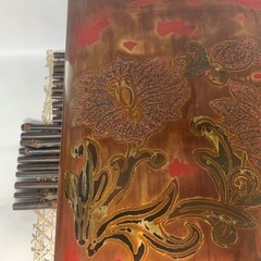 配送可能　時代物　春鳳　金鶏菊模様　文庫　共箱　木製 文箱 漆芸 硯箱　石川物産　骨董　古道具　アンティーク　古玩　古董 書道具の画像