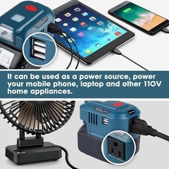 新品！リチウム電池インバーター,電動工具リチウム電池インバータ発電機ポータブル電源デュアル USB アダプタ LED ライト付き 18V リチウム電池の画像