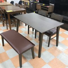 【ｼﾞｬﾝｸﾞﾙｼﾞｬﾝｸﾞﾙ金沢店】  ダイニングセット４人掛け 木目調/茶 W120×D75×H70 クリーニング済み												の画像